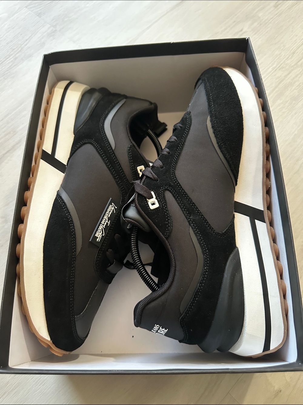 Versace Jeans Collection Black and White Men's Runner Sneakers with Gum Sole